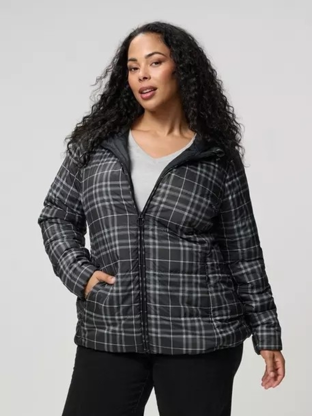 NWT TORRID 0X (L/12) Puffer Plaid Quilted Hooded Jacket~Jesse plaid black
